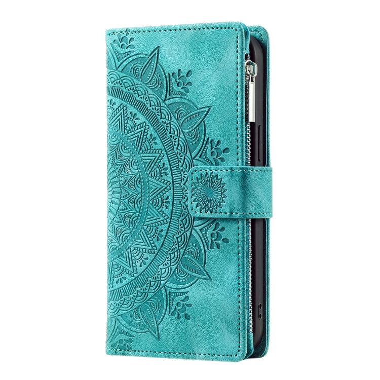 For iPhone 15 Pro Max Multi-Card Totem Zipper Leather Phone Case(Green) - HoMEdemic™ 