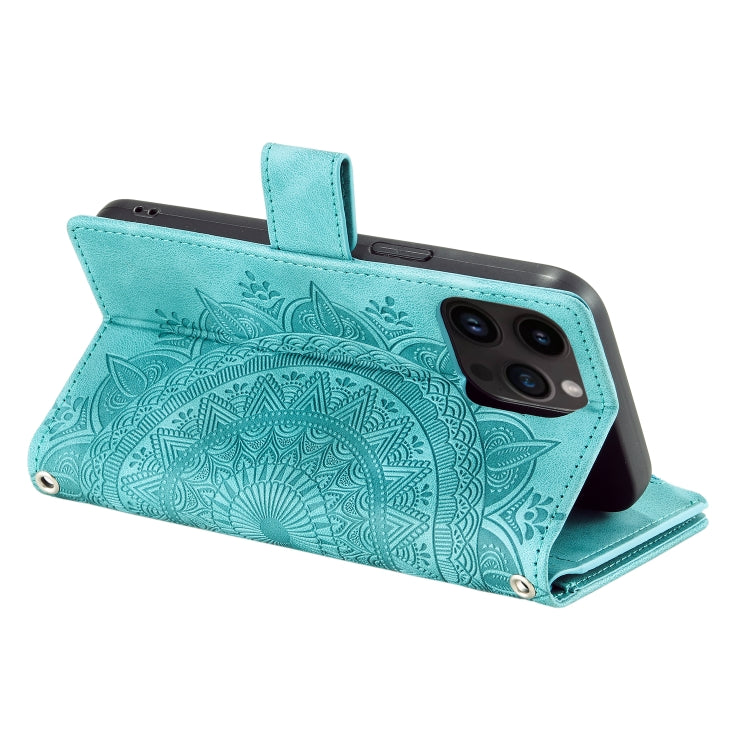 For iPhone 15 Pro Max Multi-Card Totem Zipper Leather Phone Case(Green) - HoMEdemic™ 