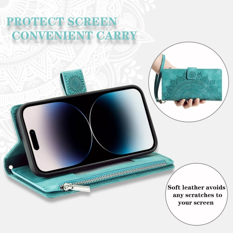 For iPhone 15 Pro Max Multi-Card Totem Zipper Leather Phone Case(Green) - HoMEdemic™ 