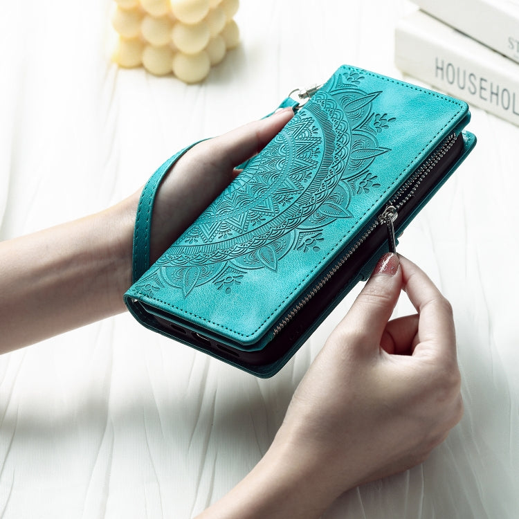 For iPhone 15 Pro Max Multi-Card Totem Zipper Leather Phone Case(Green) - HoMEdemic™ 
