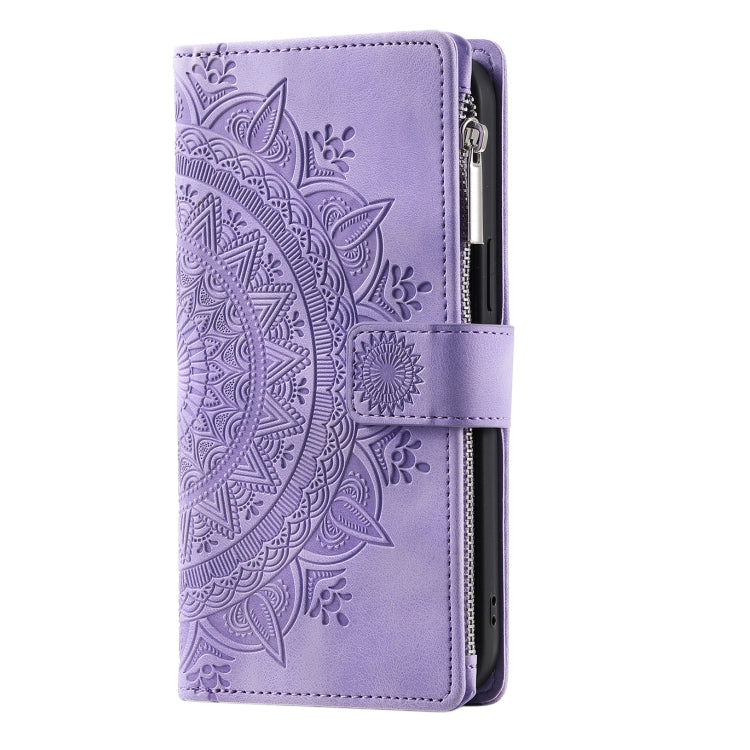 For iPhone 15 Pro Max Multi-Card Totem Zipper Leather Phone Case(Purple) - HoMEdemic™ 