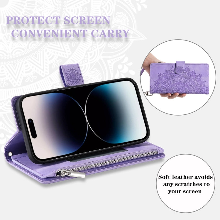 For iPhone 15 Pro Max Multi-Card Totem Zipper Leather Phone Case(Purple) - HoMEdemic™ 