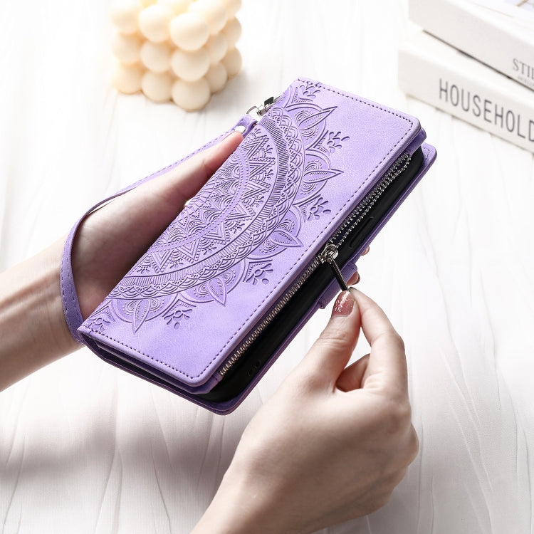 For iPhone 15 Pro Max Multi-Card Totem Zipper Leather Phone Case(Purple) - HoMEdemic™ 