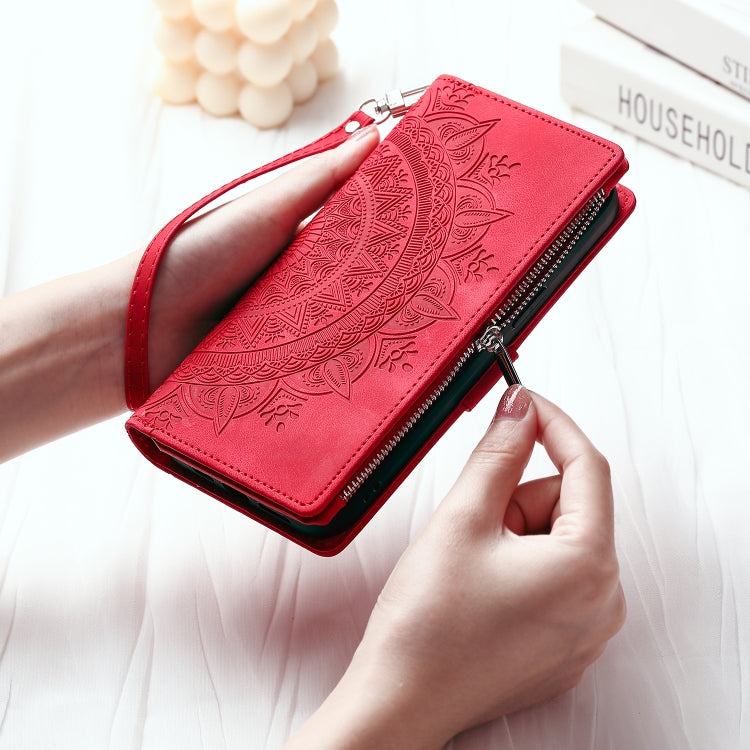 For iPhone 15 Pro Max Multi-Card Totem Zipper Leather Phone Case(Red) - HoMEdemic™ 