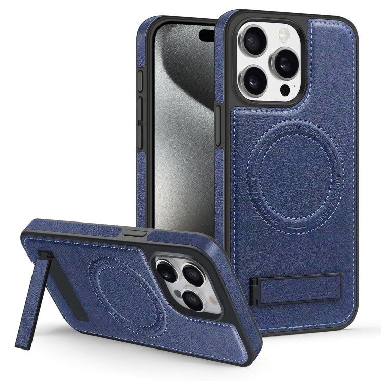 For iPhone 15 Pro Max Multi-function Holder MagSafe PU Phone Case(Blue) - HoMEdemic™ 