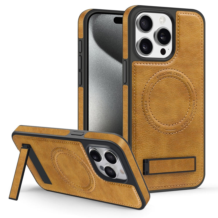 For iPhone 15 Pro Max Multi-function Holder MagSafe PU Phone Case(Brown) - HoMEdemic™ 