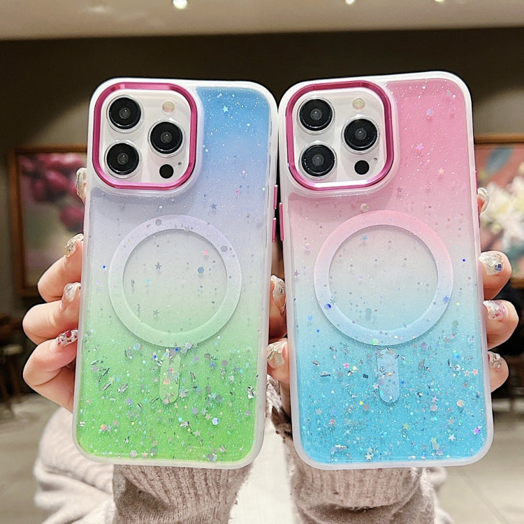 For iPhone 15 Pro Max Multicolor Gradient Glitter Sequin MagSafe TPU Phone Case(Orange+Green) - HoMEdemic™ 