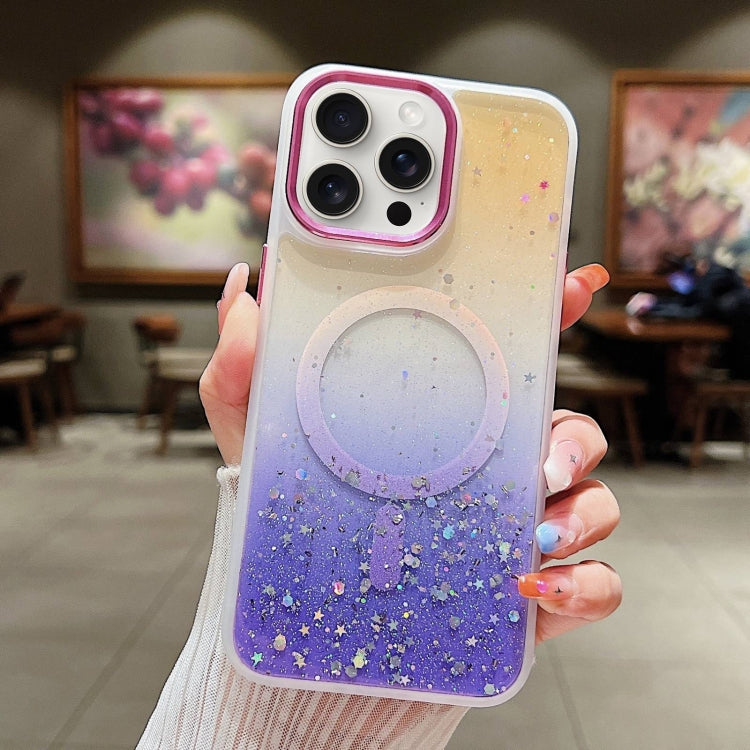 For iPhone 15 Pro Max Multicolor Gradient Glitter Sequin MagSafe TPU Phone Case(Orange+Purple) - HoMEdemic™ 