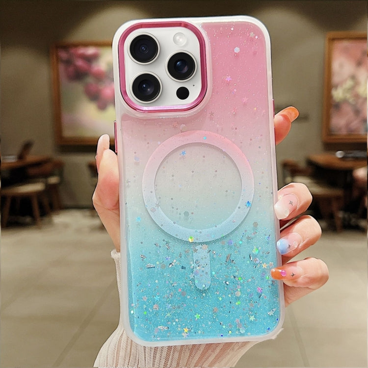 For iPhone 15 Pro Max Multicolor Gradient Glitter Sequin MagSafe TPU Phone Case(Pink+Green) - HoMEdemic™ 