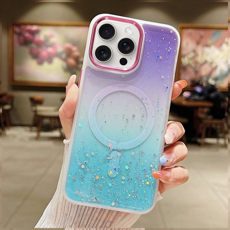 For iPhone 15 Pro Max Multicolor Gradient Glitter Sequin MagSafe TPU Phone Case(Purple+Green) - HoMEdemic™ 