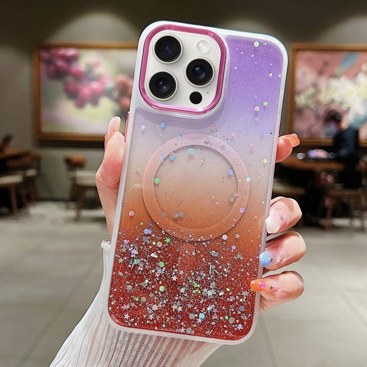 For iPhone 15 Pro Max Multicolor Gradient Glitter Sequin MagSafe TPU Phone Case(Purple+Red) - HoMEdemic™ 