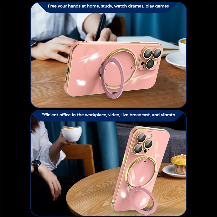 For iPhone 15 Pro Max Multifunction Electroplating MagSafe Holder Phone Case(Pink) - HoMEdemic™ 