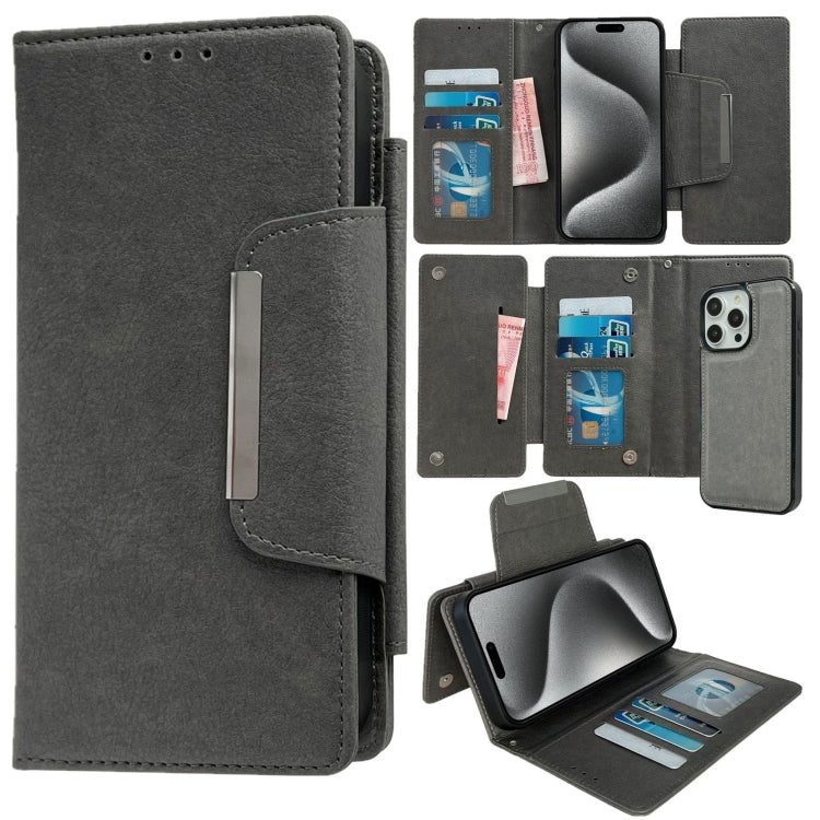 For iPhone 15 Pro Max Multifunctional 7-Cards Wallet Leather Phone Case(Grey) - HoMEdemic™ 