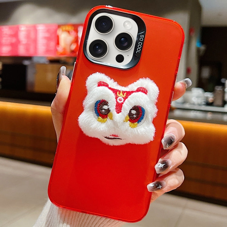 For iPhone 15 Pro Max New Year Lion Dance Plush Doll Phone Case(Red Back White Lion) - HoMEdemic™ 