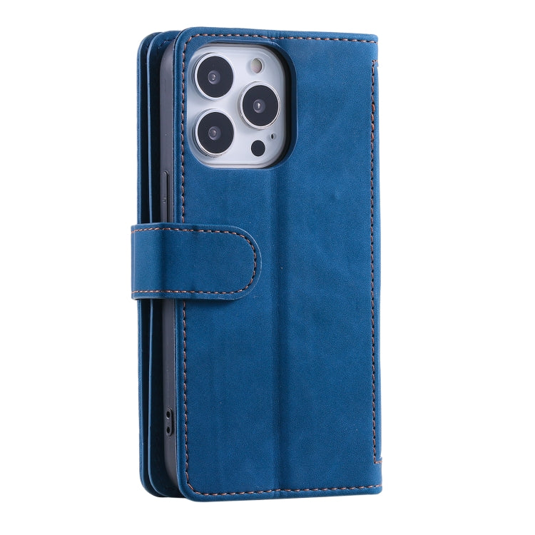 For iPhone 15 Pro Max Nine Card Zipper Bag Leather Phone Case with Lanyard(Blue) - HoMEdemic™ 