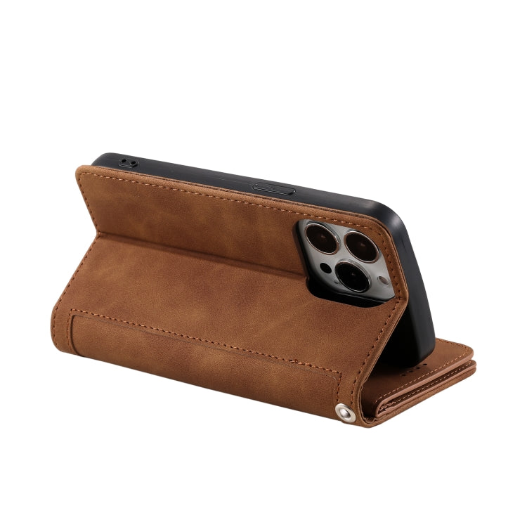 For iPhone 15 Pro Max Nine Card Zipper Bag Leather Phone Case with Lanyard(Brown) - HoMEdemic™ 