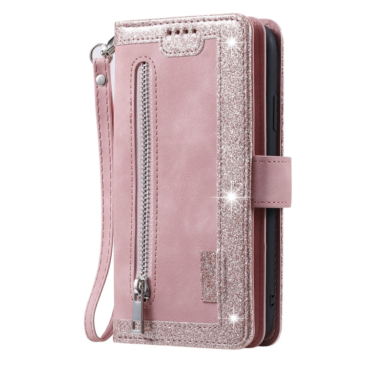 For iPhone 15 Pro Max Nine Card Zipper Bag Leather Phone Case with Lanyard(Pink) - HoMEdemic™ 