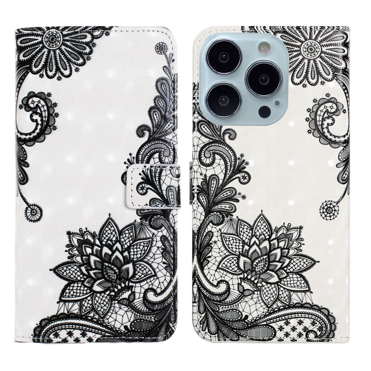 For iPhone 15 Pro Max Oil Embossed 3D Drawing Leather Phone Case(Lace Flower) - HoMEdemic™ 
