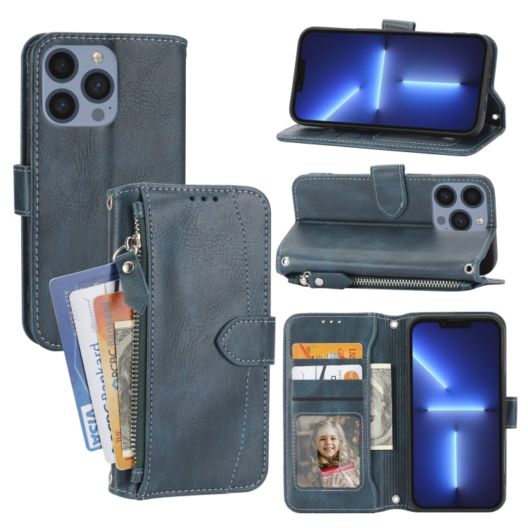 For iPhone 15 Pro Max Oil Skin Zipper Wallet Leather Phone Case(Blue) - HoMEdemic™ 