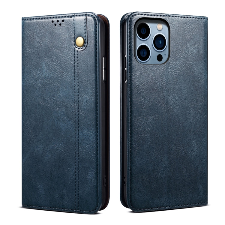 For iPhone 15 Pro Max Oil Wax Crazy Horse Texture Leather Phone Case(Blue) - HoMEdemic™ 
