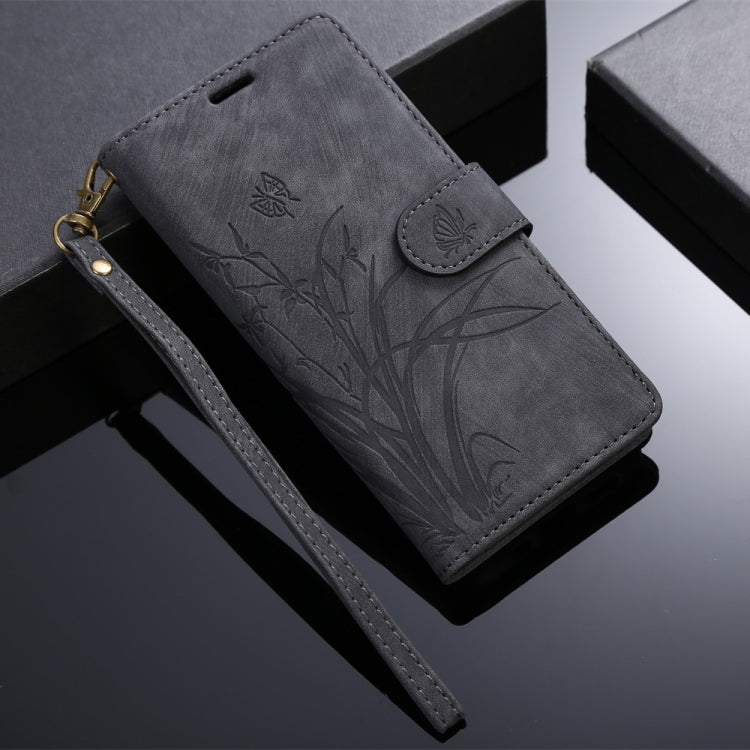 For iPhone 15 Pro Max Orchid Butterfly Embossed Leather Phone Case(Black) - HoMEdemic™ 