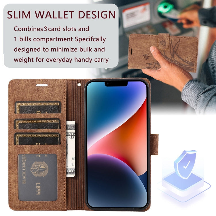 For iPhone 15 Pro Max Orchid Butterfly Embossed Leather Phone Case(Brown) - HoMEdemic™ 