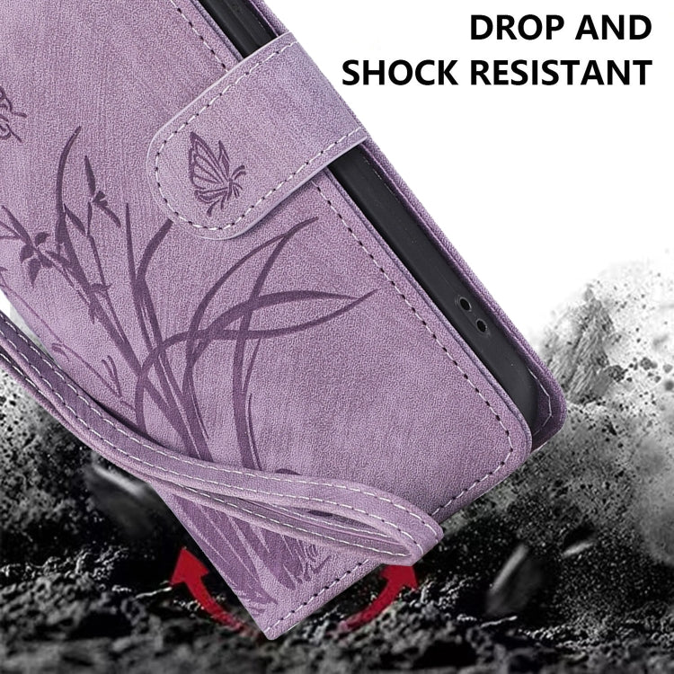 For iPhone 15 Pro Max Orchid Butterfly Embossed Leather Phone Case(Purple) - HoMEdemic™ 