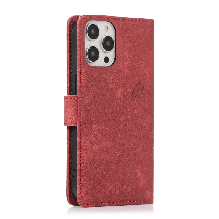For iPhone 15 Pro Max Orchid Butterfly Embossed Leather Phone Case(Red) - HoMEdemic™ 