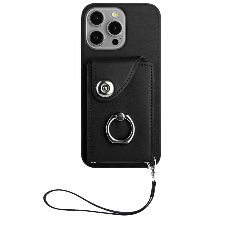 For iPhone 15 Pro Max Organ Card Bag Ring Holder PU Phone Case with Lanyard(Black) - HoMEdemic™ 