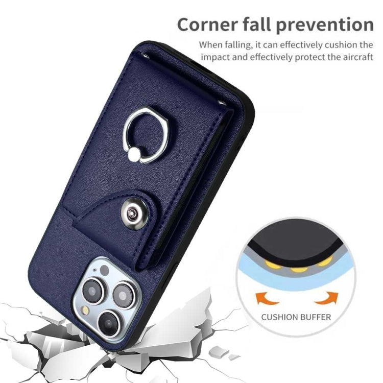 For iPhone 15 Pro Max Organ Card Bag Ring Holder Phone Case(Blue) - HoMEdemic™ 