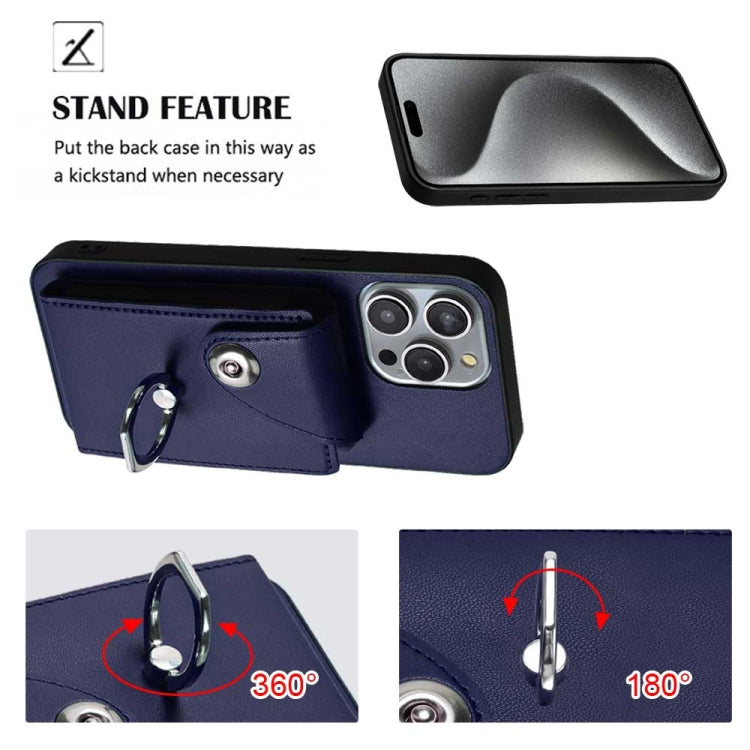 For iPhone 15 Pro Max Organ Card Bag Ring Holder Phone Case(Blue) - HoMEdemic™ 