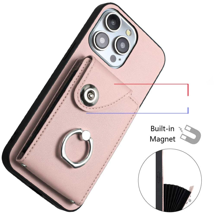 For iPhone 15 Pro Max Organ Card Bag Ring Holder Phone Case(Pink) - HoMEdemic™ 