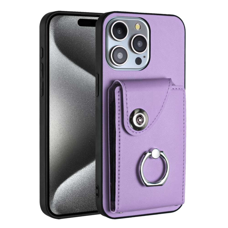 For iPhone 15 Pro Max Organ Card Bag Ring Holder Phone Case(Purple) - HoMEdemic™ 