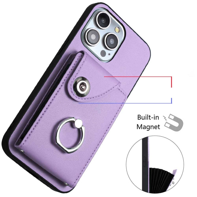 For iPhone 15 Pro Max Organ Card Bag Ring Holder Phone Case(Purple) - HoMEdemic™ 