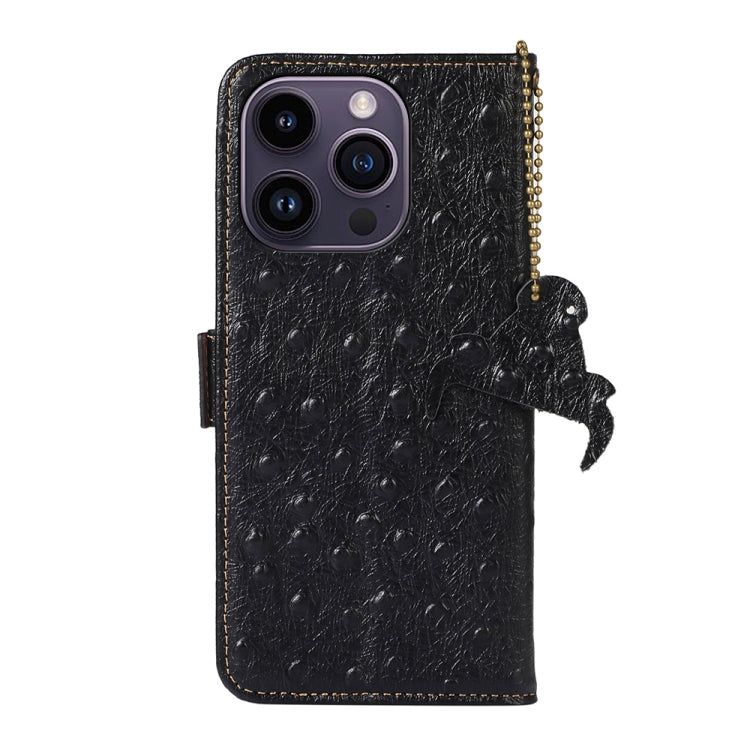 For iPhone 15 Pro Max Ostrich Pattern Genuine Leather RFID Phone Case(Black) - HoMEdemic™ 