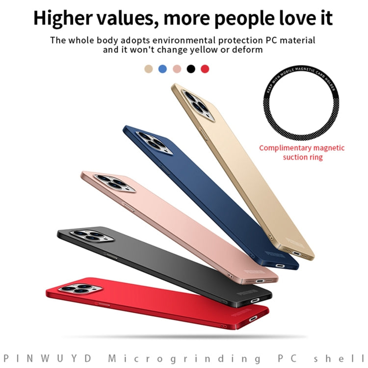 For iPhone 15 Pro Max PINWUYO Micro-Frosted PC Ultra-thin Hard Phone Case with Magsafe Magnetic Ring(Gold) - HoMEdemic™ 