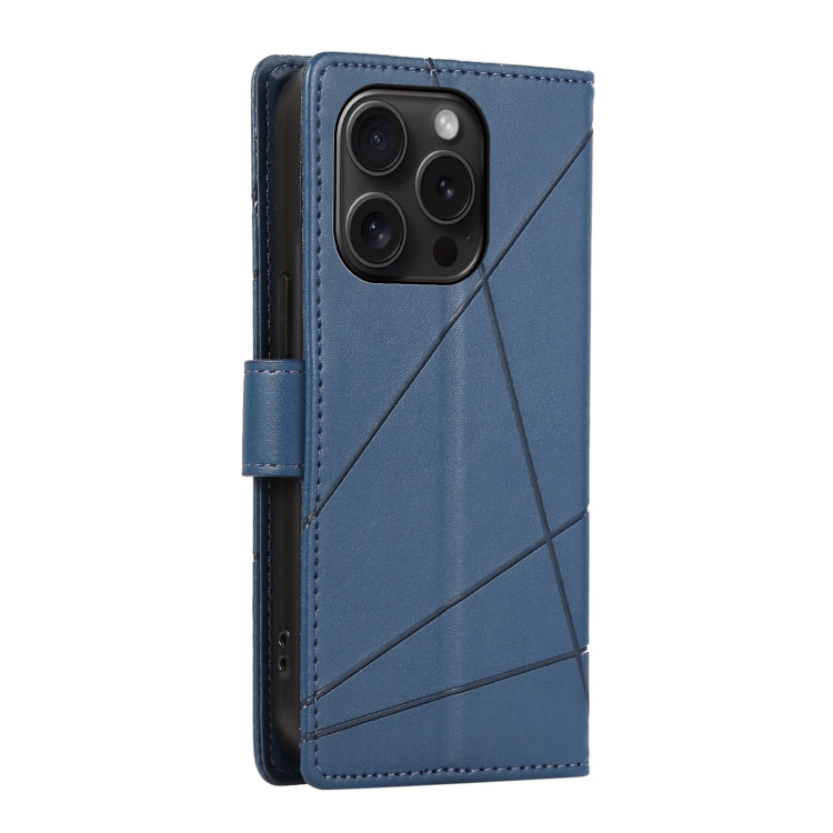 For iPhone 15 Pro Max PU Genuine Leather Texture Embossed Line Phone Case(Blue) - HoMEdemic™ 