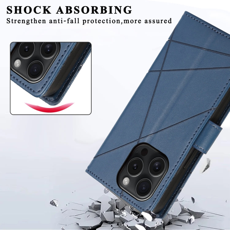 For iPhone 15 Pro Max PU Genuine Leather Texture Embossed Line Phone Case(Blue) - HoMEdemic™ 