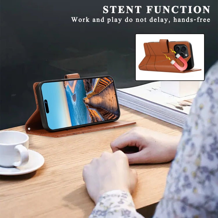 For iPhone 15 Pro Max PU Genuine Leather Texture Embossed Line Phone Case(Brown) - HoMEdemic™ 