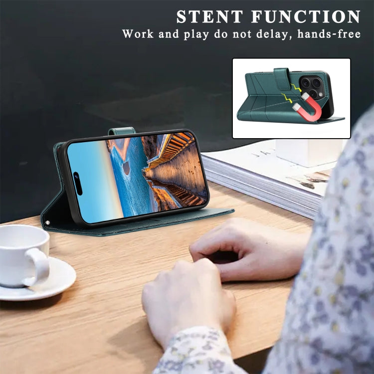 For iPhone 15 Pro Max PU Genuine Leather Texture Embossed Line Phone Case(Green) - HoMEdemic™ 