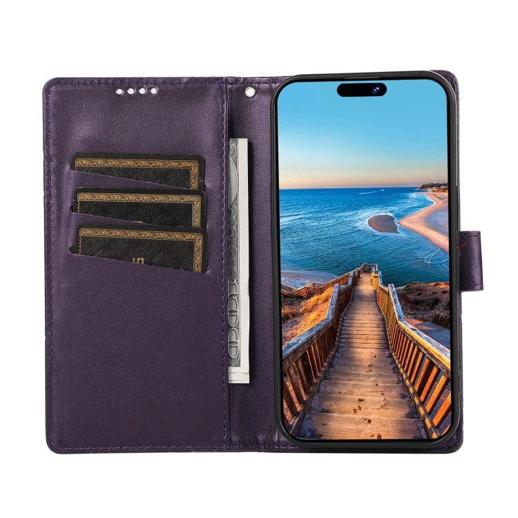 For iPhone 15 Pro Max PU Genuine Leather Texture Embossed Line Phone Case(Purple) - HoMEdemic™ 