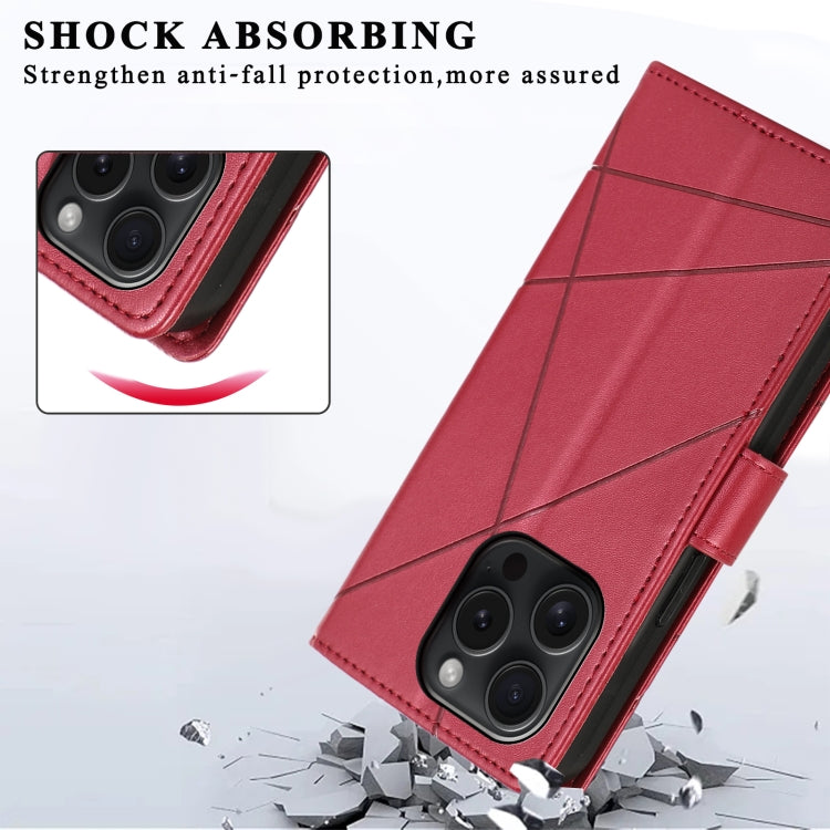 For iPhone 15 Pro Max PU Genuine Leather Texture Embossed Line Phone Case(Red) - HoMEdemic™ 