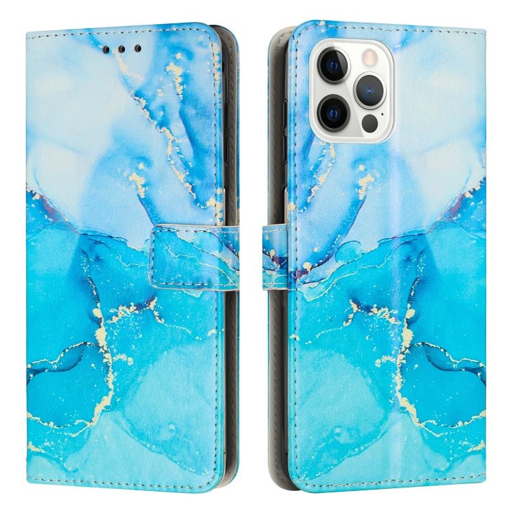 For iPhone 15 Pro Max Painted Marble Pattern Leather Phone Case(Blue Green) - HoMEdemic™ 