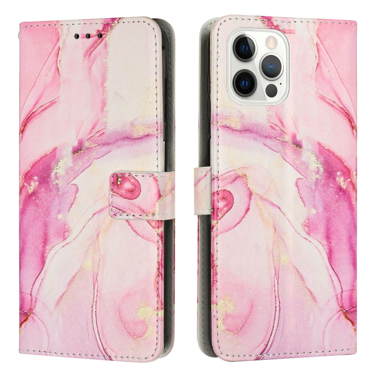 For iPhone 15 Pro Max Painted Marble Pattern Leather Phone Case(Rose Gold) - HoMEdemic™ 