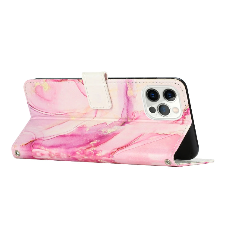 For iPhone 15 Pro Max Painted Marble Pattern Leather Phone Case(Rose Gold) - HoMEdemic™ 
