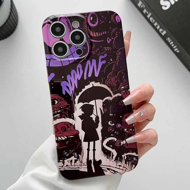 For iPhone 15 Pro Max Painted Pattern Precise Hole PC Phone Case(Black Purple Umbrella Boy) - HoMEdemic™ 