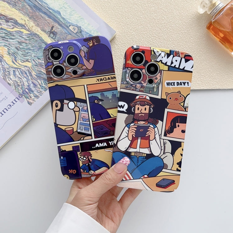 For iPhone 15 Pro Max Painted Pattern Precise Hole PC Phone Case(Orange Comics) - HoMEdemic™ 