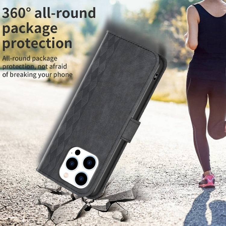 For iPhone 15 Pro Max Plaid Embossed Leather Phone Case(Black) - HoMEdemic™ 