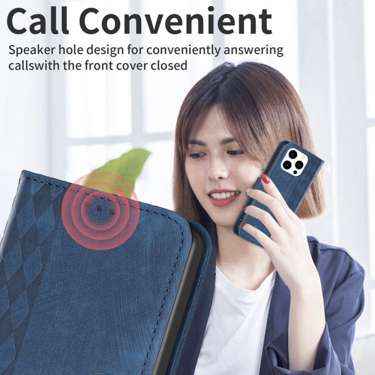 For iPhone 15 Pro Max Plaid Embossed Leather Phone Case(Blue) - HoMEdemic™ 