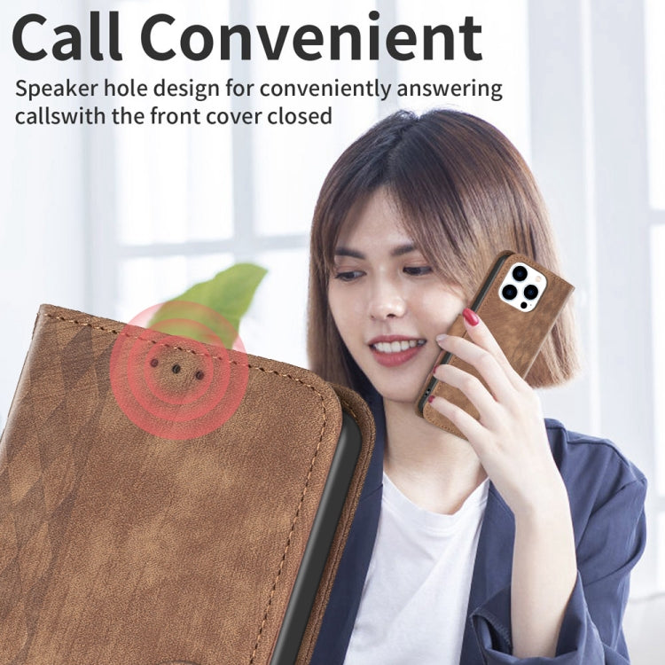 For iPhone 15 Pro Max Plaid Embossed Leather Phone Case(Brown) - HoMEdemic™ 